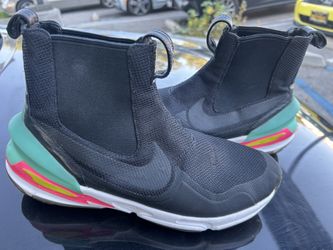 NikeLab Air Zoom Legend x Riccardo Tisci sneakerboot in black with a washed teal and pink sole.  Men's 9.5