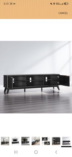 Black Wood TV Stand with Storage Cabinets