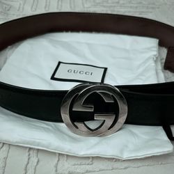 Authentic Gucci Gg Logo Buckle Black Leather Belt Size 95 /38 Made In Italy