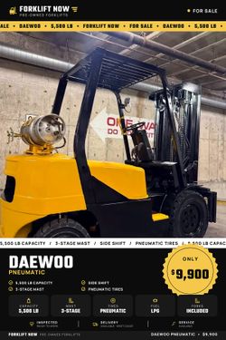 DAEWOO Pneumatic tires forklift 5500 lb capacity,3 stage,side shift