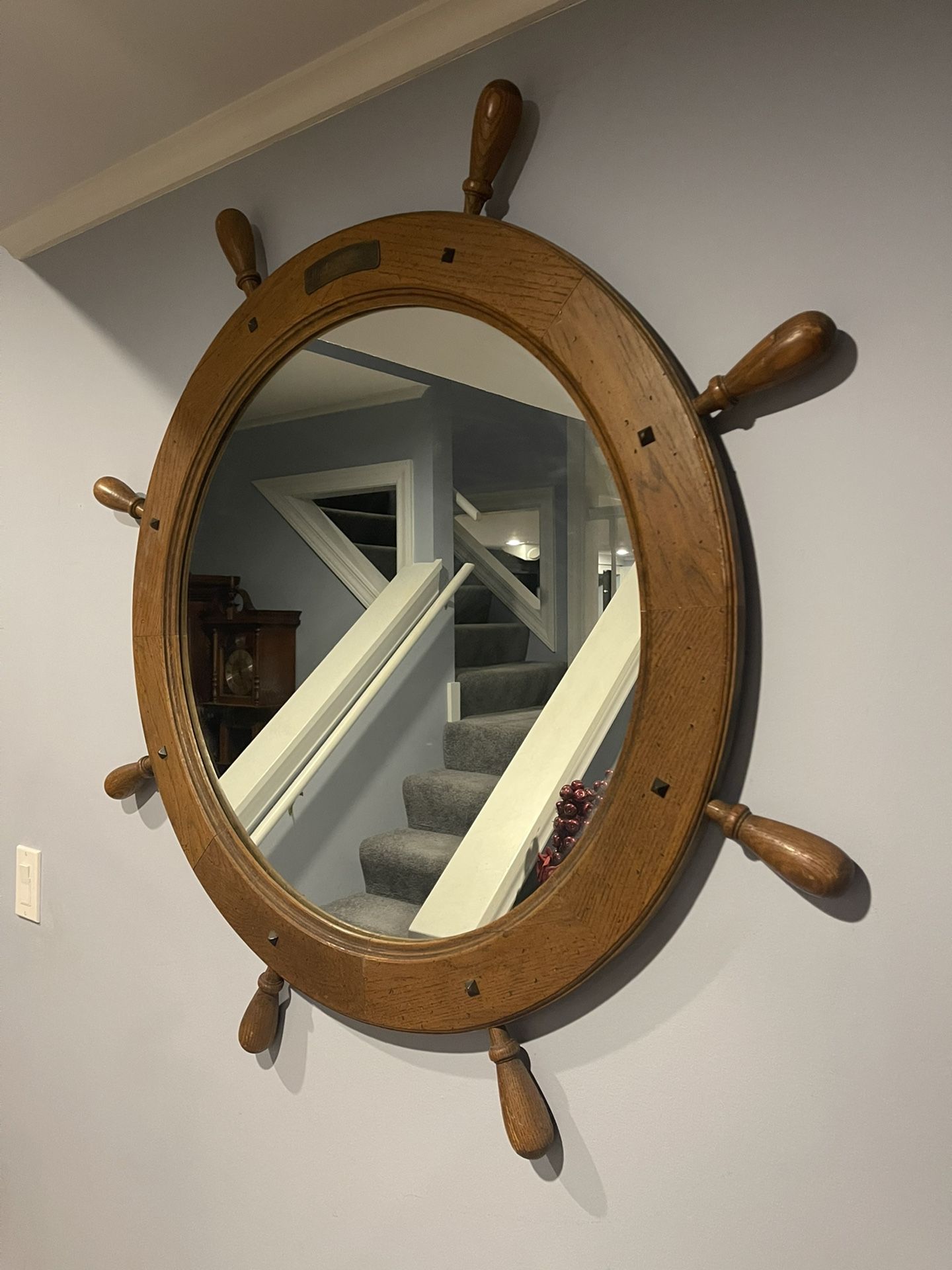 Mid Century Large Nautical Ship Wheel Mirror 