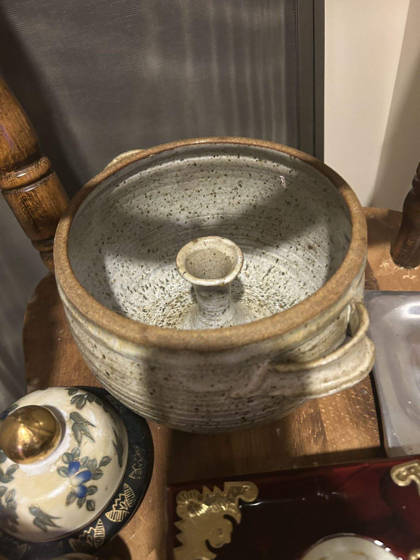 HANDMADE STONEWARE YUNNAN CHIMNEY FUNNEL STEAM POT MULTI-BROWN GLAZE CERAMIC