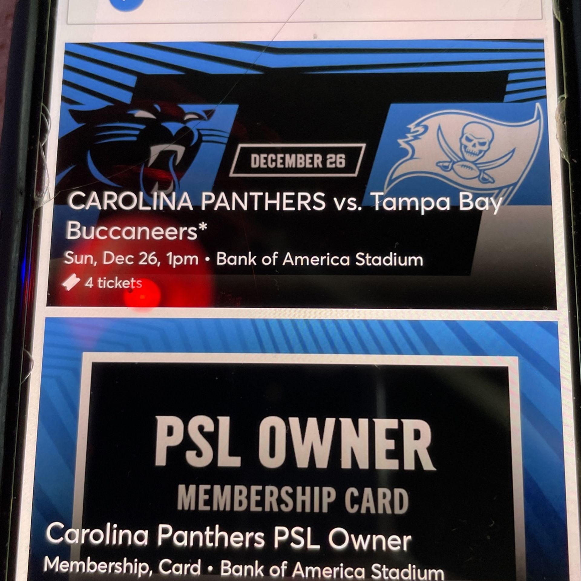 2 Tickets To The Carolina Panthers Versus The Tampa Bay Bucanners