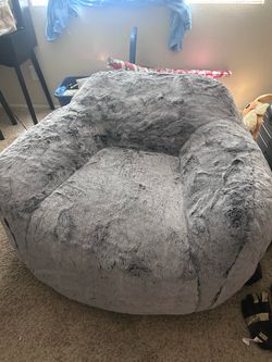 Plush Gray Faux Fur Lounge Chair