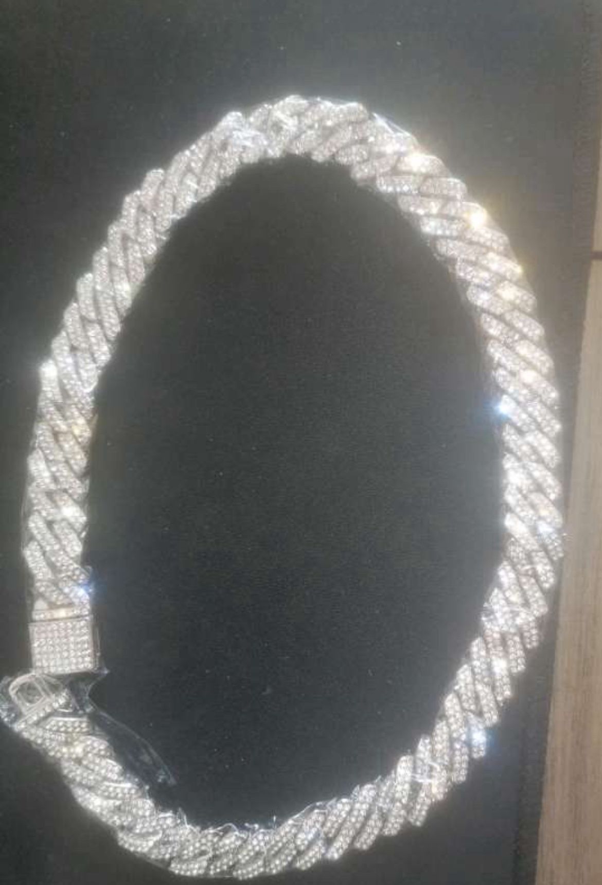 Moissinite Chain Silver PLATED 22 Inches 15mm