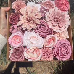 A Box Of Peachy Pink Dusty Pink Artificial Flowers Peonies Roses Chrysanthemums For DIY Wedding Decorations, Party Birthday Decorations, Centerpieces 