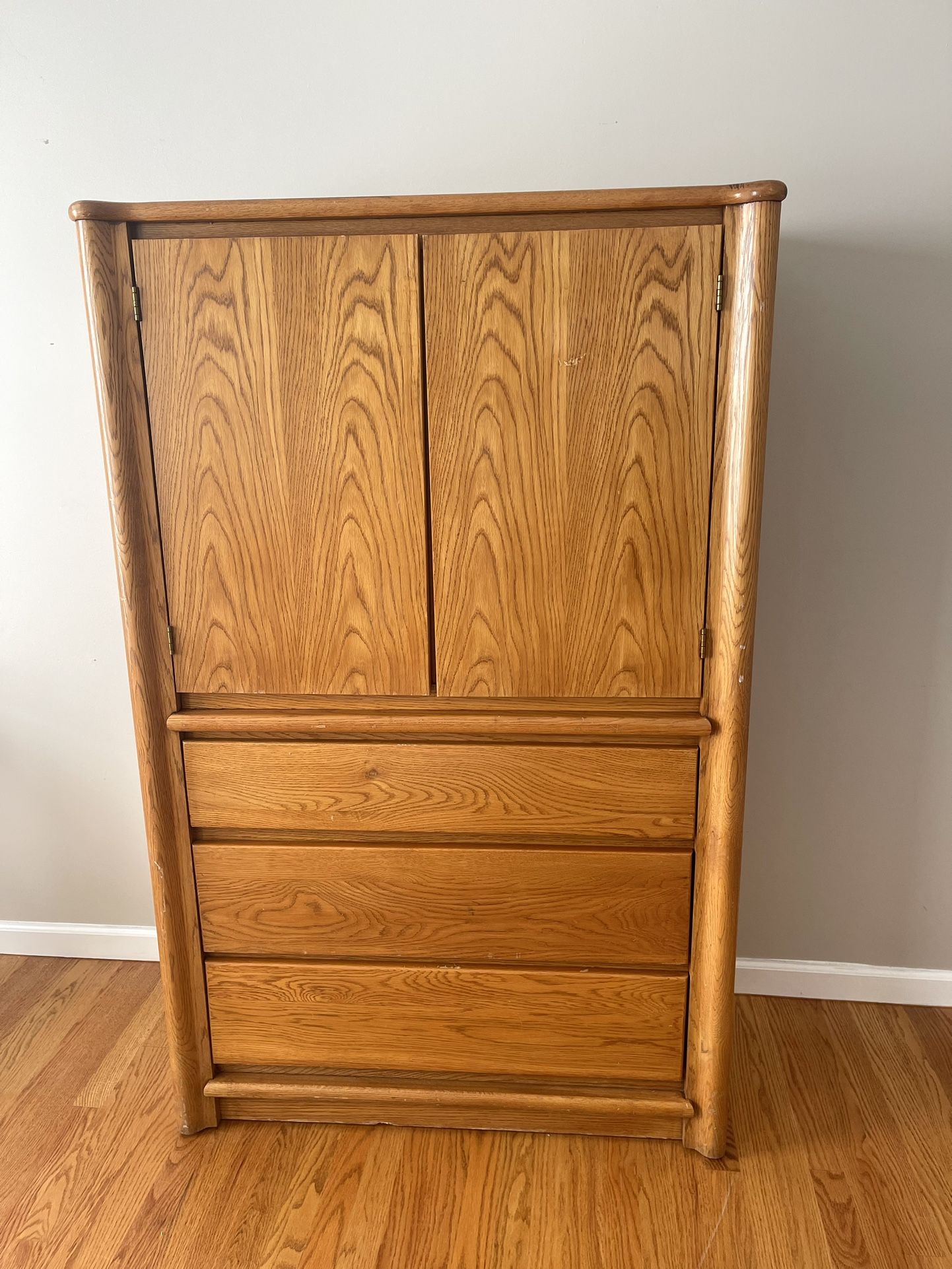 Solid Oak 90's Curved Sides Contemporary Armoire