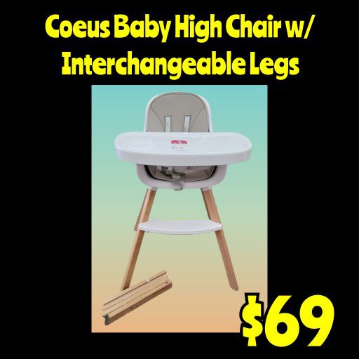 New Coeus Baby High Chair w/ Interchangeable Legs: Njft