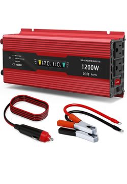 nomal Inversor de corriente para automóvil de 1200 W, convertidor de CC de 12 V a 110 V CA con pantalla LCD y salidas de CA, inversor de 12 voltios pa