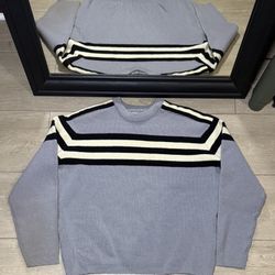 Vintage 1990s Always Natural Fibers Gray Striped Cardigan Sweater 