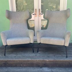 Danish Denmark Havana Wing Chairs 2 Gray Grey Contemporary Living Room
