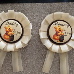 Winnie The Pooh Mommy to be Badge & Daddy to be Badge baby shower, gender reveal