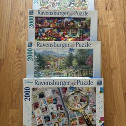 Four 2000 pieces Ravensburger Puzzles 38.5in x 29.5in 