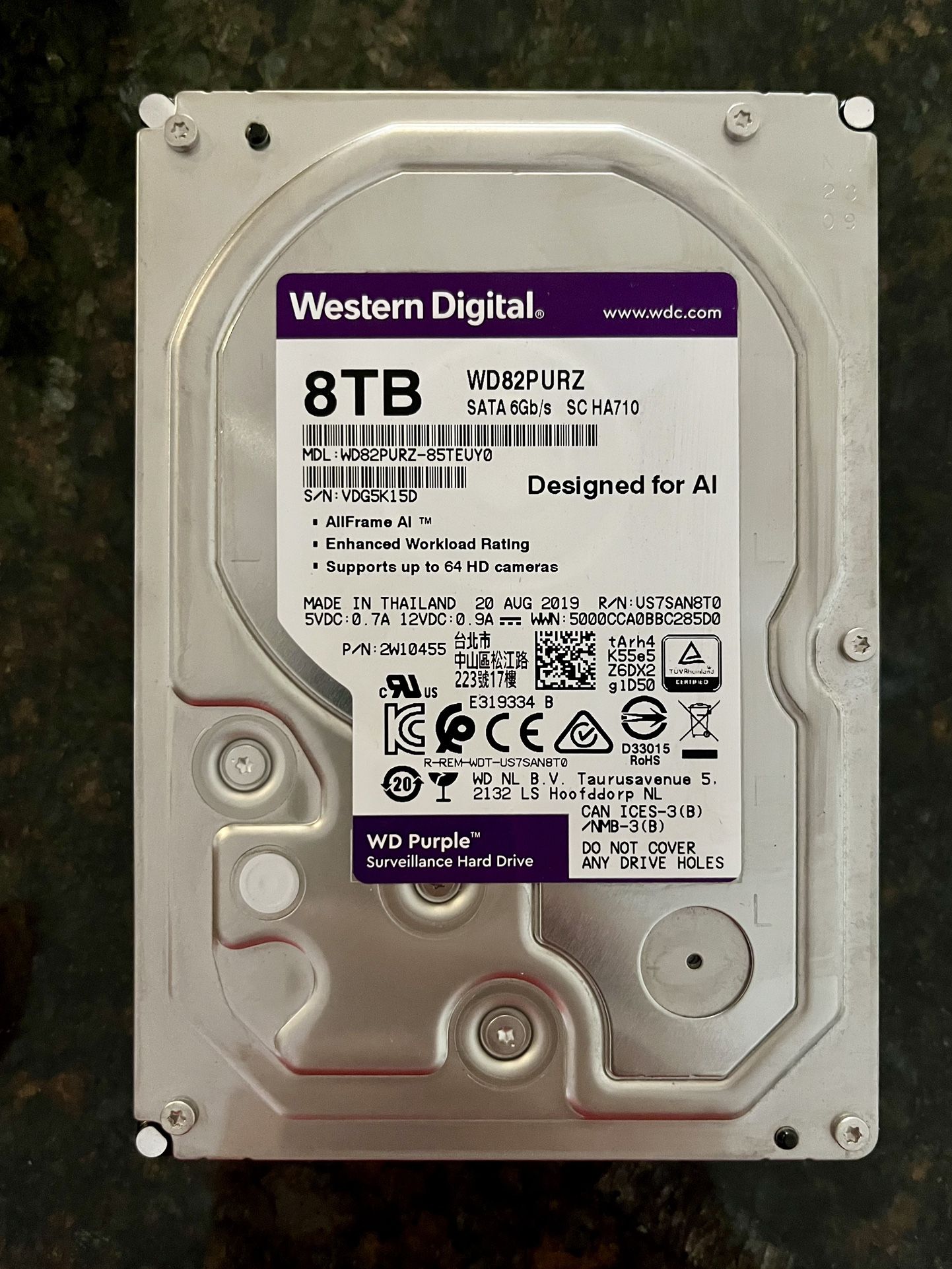 Western Digital 8TB WD Purple Surveillance Internal Hard Drive HDD - SATA 6 Gb/s, 256 MB Cache, 3.5"