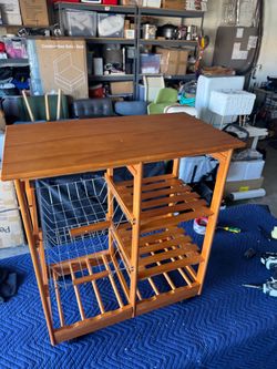 Wood Kitchen Island Cart with Wine Rack $30 no drawers