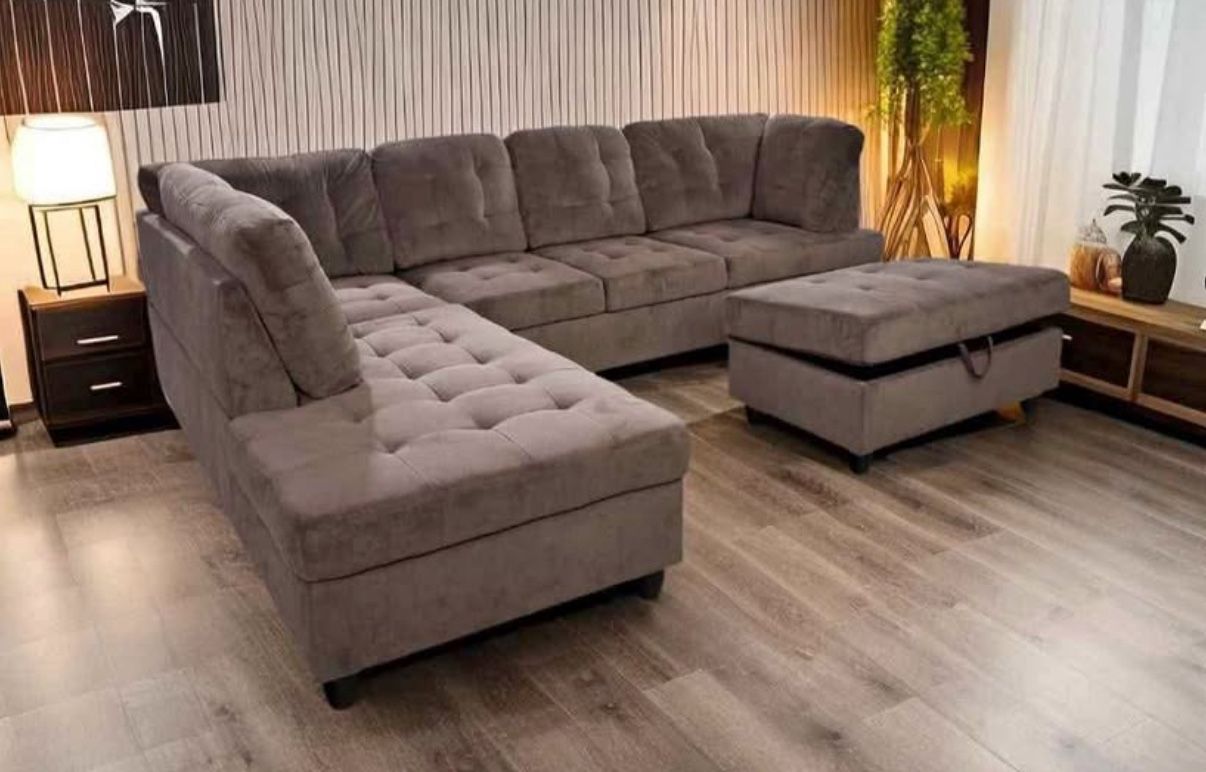 Brown Sectional Couch Set And Ottoman