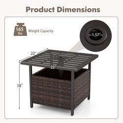 Wicker Steel Side Table Outdoor Furniture Deck Garden Patio Pool Brown