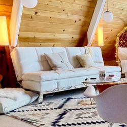 Modern White Leather Coddle Sleeper Sofa – Like New!