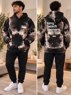 Men’s Fresh Baked Long Beach Farmers Black & Gray Tie-Dye Hoodie – Size XL