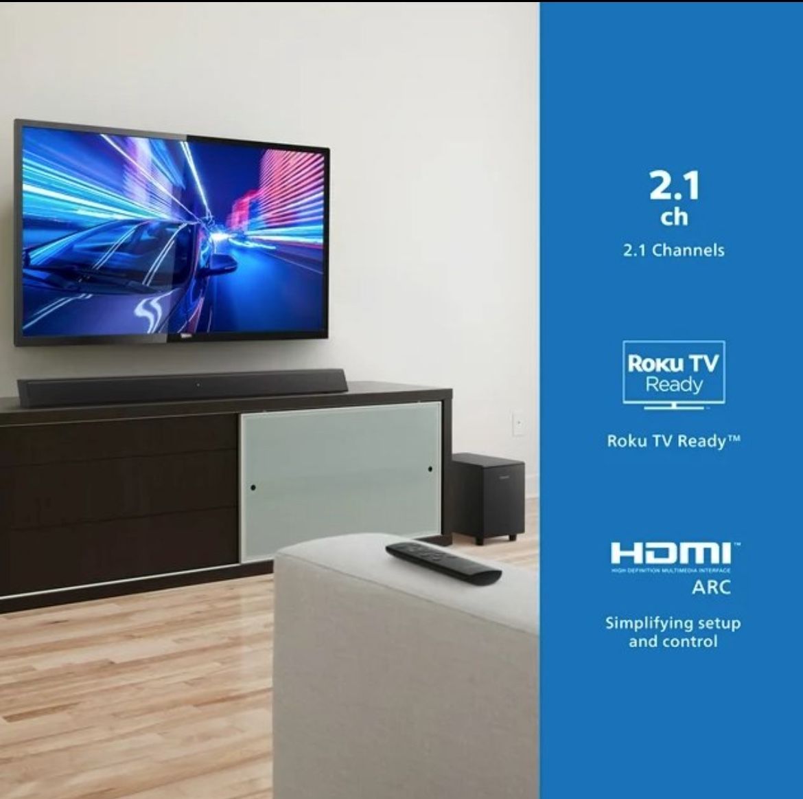 (CLEARANCE) Philips B5306 2.1-Channel Soundbar with Wireless Subwoofer and HDMI ARC Support