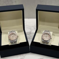 Iced Out Watch Bundle – Two Tone Rose Gold & Silver x2