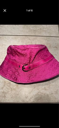 Coach Pink Signature Bucket Hat Monogram Leather Belt Detail