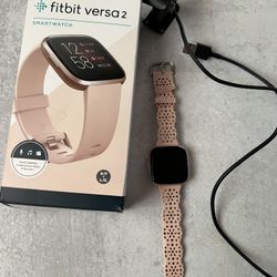 Fitbit Versa 2 Activity Tracker Smart Watch FB507 w/ Charger Pink Band Tested