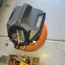 Rigid Air Compressor And 3 Nail Guns 