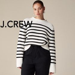 (NEW) (1 AVAILABLE) WOMEN’S J.CREW IVORY / BLACK HERITAGE ROLLNECK™ SWEATER IN STRIPE IN RELAXED FIT - SIZE: EXTRA SMALL (MSRP: $118) 