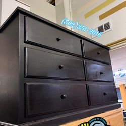 Black Pinewood Dresser Solid Wood Chest Comoda 