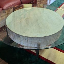 Melissa Levinson 20th Century Round Coffee Table with Glass Top 