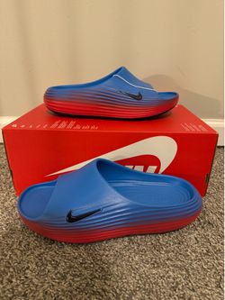 Nike ReactX Rejuven8 Slide Action Red/Light Photo Blue/Midnight Navy Women’s Size 11 / Men’s Size 10 (SKU: HV4484-604)
