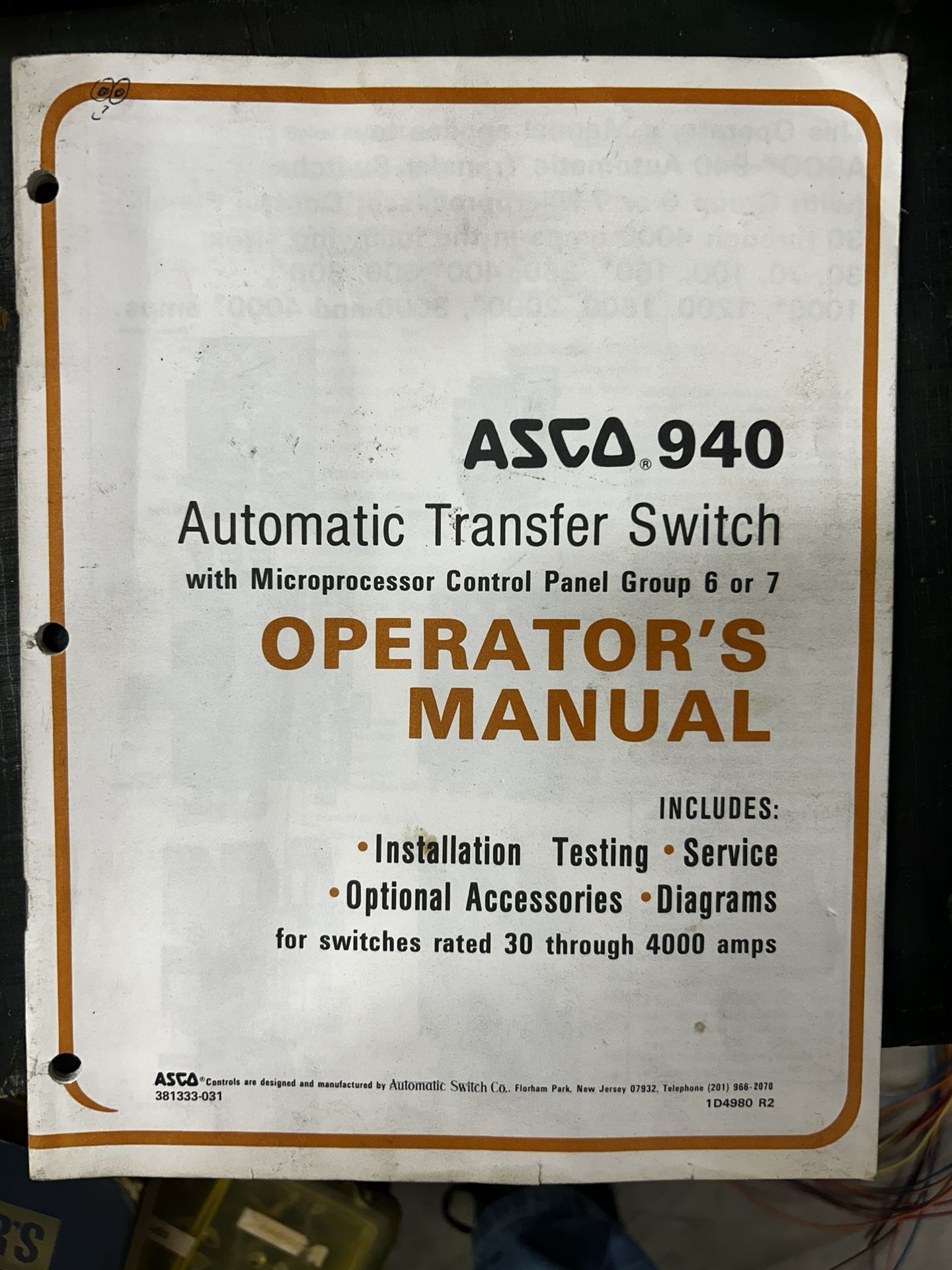 ASCA 940 ATS Operators Manual - Original