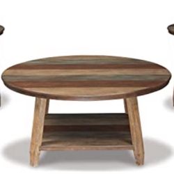 Signature Design by Ashley 3-Piece Rustic Table Set, Solid Wood,Includes Coffee Table and 2 End Tables, Multi Color Plank Design, NOS, New In Box 