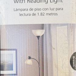 New 6 Ft Floor Lamp With Reading Light On/Off Switch BROWN