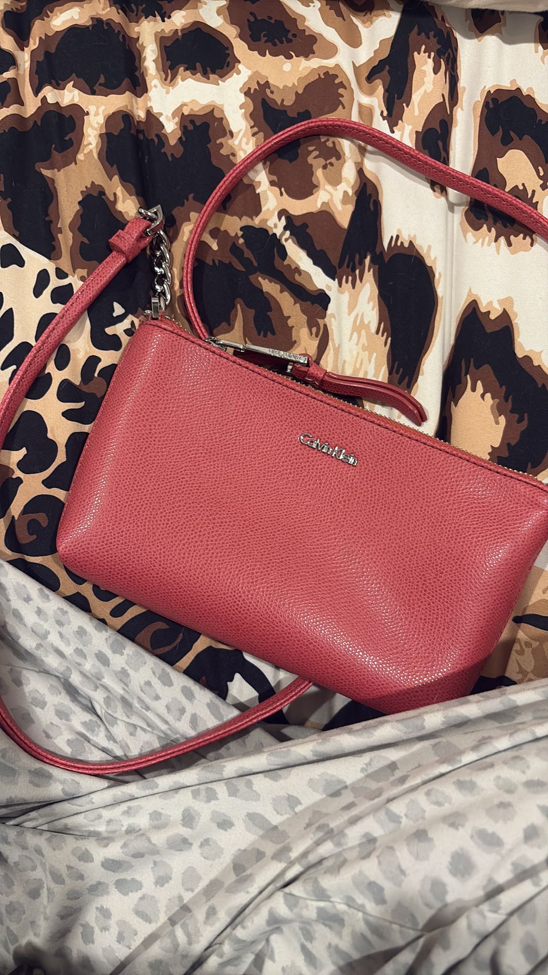 Red Calvin Klein leather crossbody purse