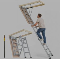 Attic Ladder Foldable, 350-pound Capacity, 22.5" x 63", Multi-Purpose Aluminium Extension, Lightweight and Portable, Fits 9.5'-12' Ceiling Heights, Co