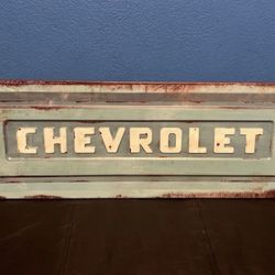 Chevrolet Truck Tailgate Wall Decor Sign Garage Vintage Embossed Rustic Patina