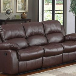 Brand New Brown Bonded Leather Reclining Sofa