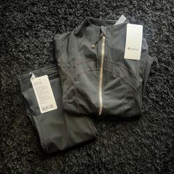 NWT Lululemon Define Jacket + Legging Pants Black/Gold Size 6