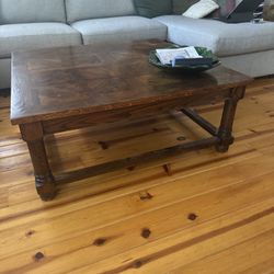 42” square French oak parquet coffee table