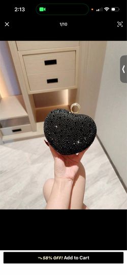 Black bedazzled heart clutch purse with chain