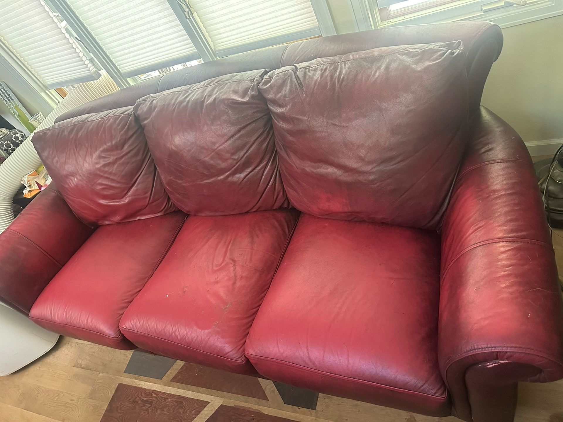 Red Leather Couch and Loveseat 