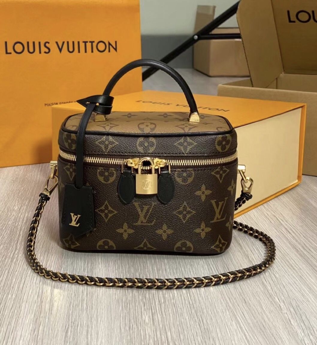 LOUIS VUITTON Vanity All-match Portable Old Flower Chain Coated Canvas Calfskin Trim Dressing Bag Hand-held One-shoulder Cross-body Makeup(147)90