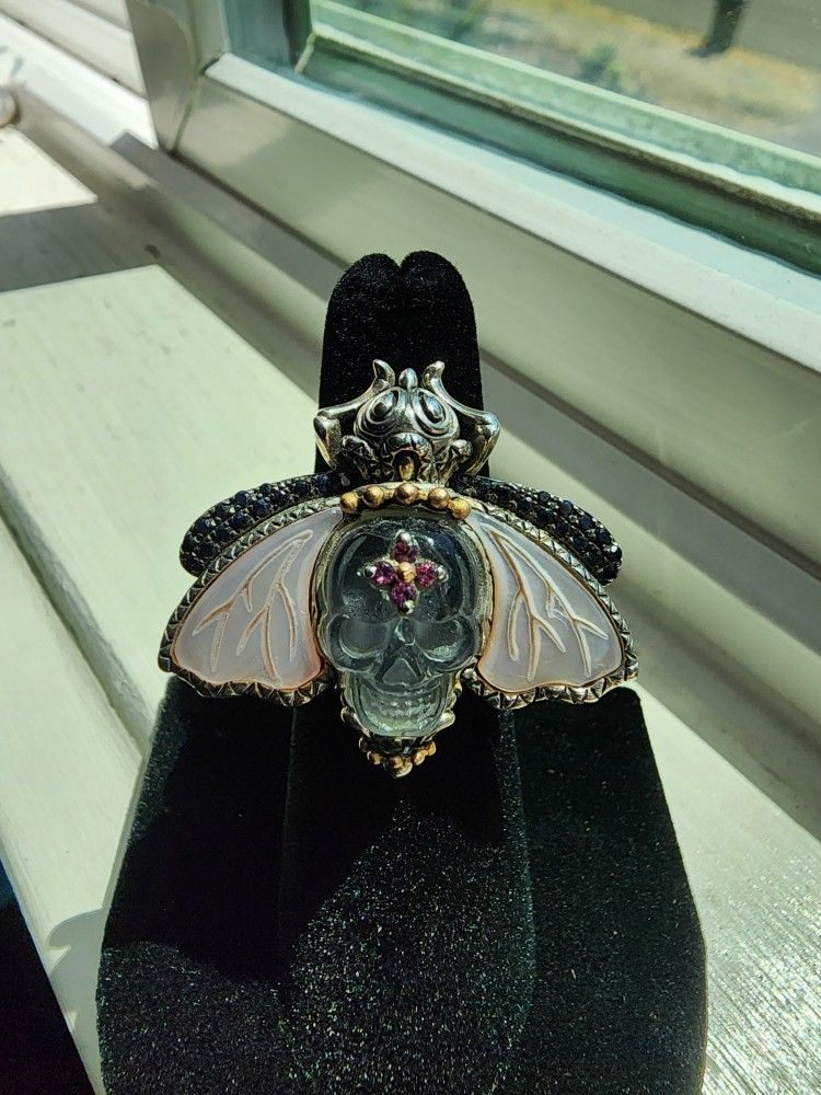 Barbara Bixby Skull & Bee Mop/Gemstone Ring