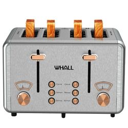 New in Box WHALL 4 Slice Toaster - Stainless Steel Bagel Toaster with Dual Control Panels