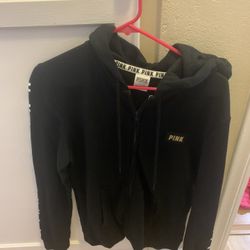 Victoria Secret PINK Hooded Sweater Size Large Black 