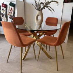 Luxury Modern Glass Dining Table, Gold Metal Base - Excellent Condition