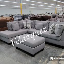 ✅️✅️3 pc grey polyfiber fabric sectional sofa reversible chaise and ottoman✅️
