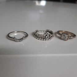 PANDORA RINGS Size 6, $45 Eacg Ring In Great Used CONDITION & 925 Italy STERLING SILVER CHAIN  Two Tones Gold Starts And Silver For $12